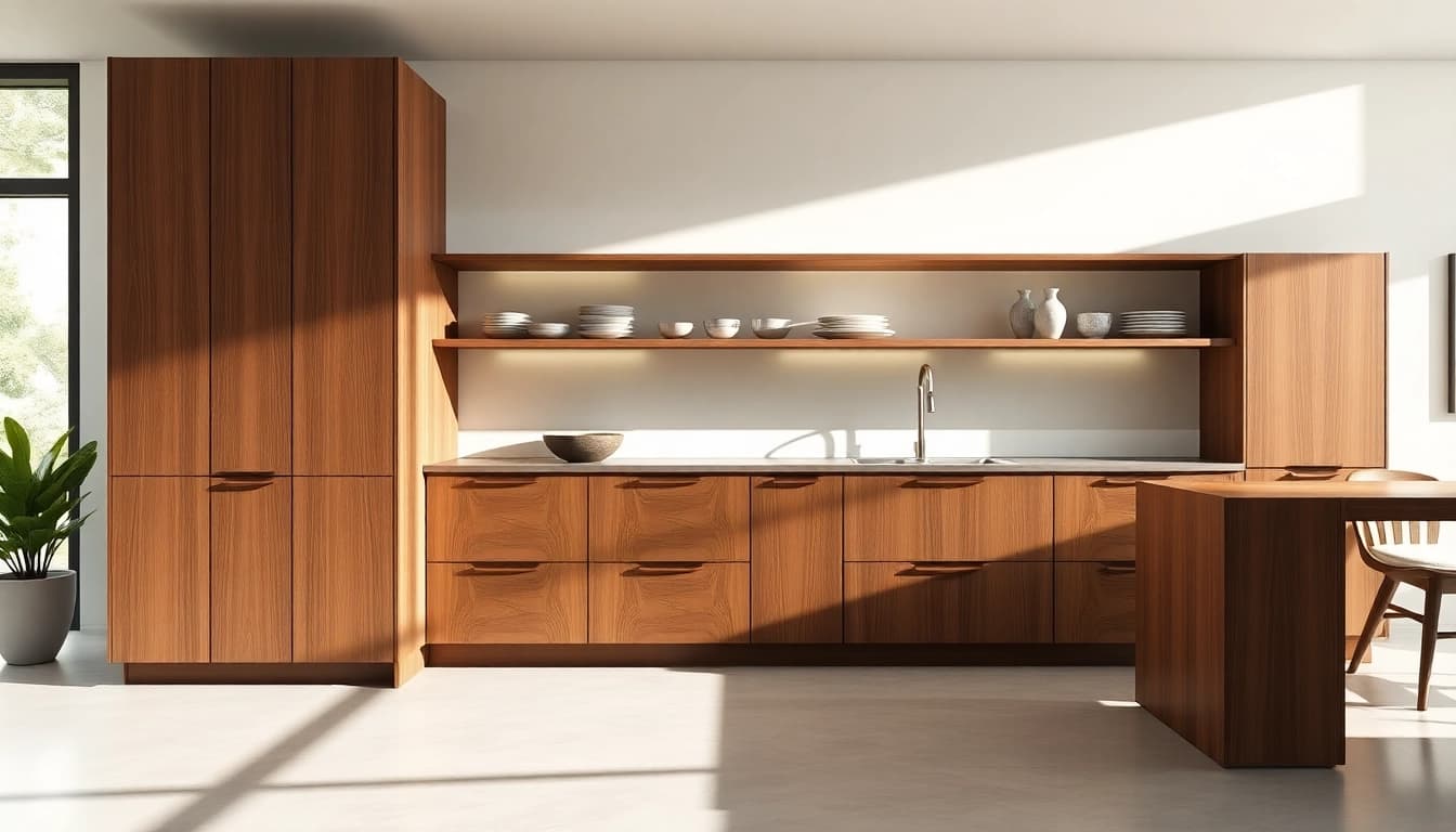 Craft stunning custom cabinet design featuring sleek lines and elegant wood finishes in a stylish kitchen.