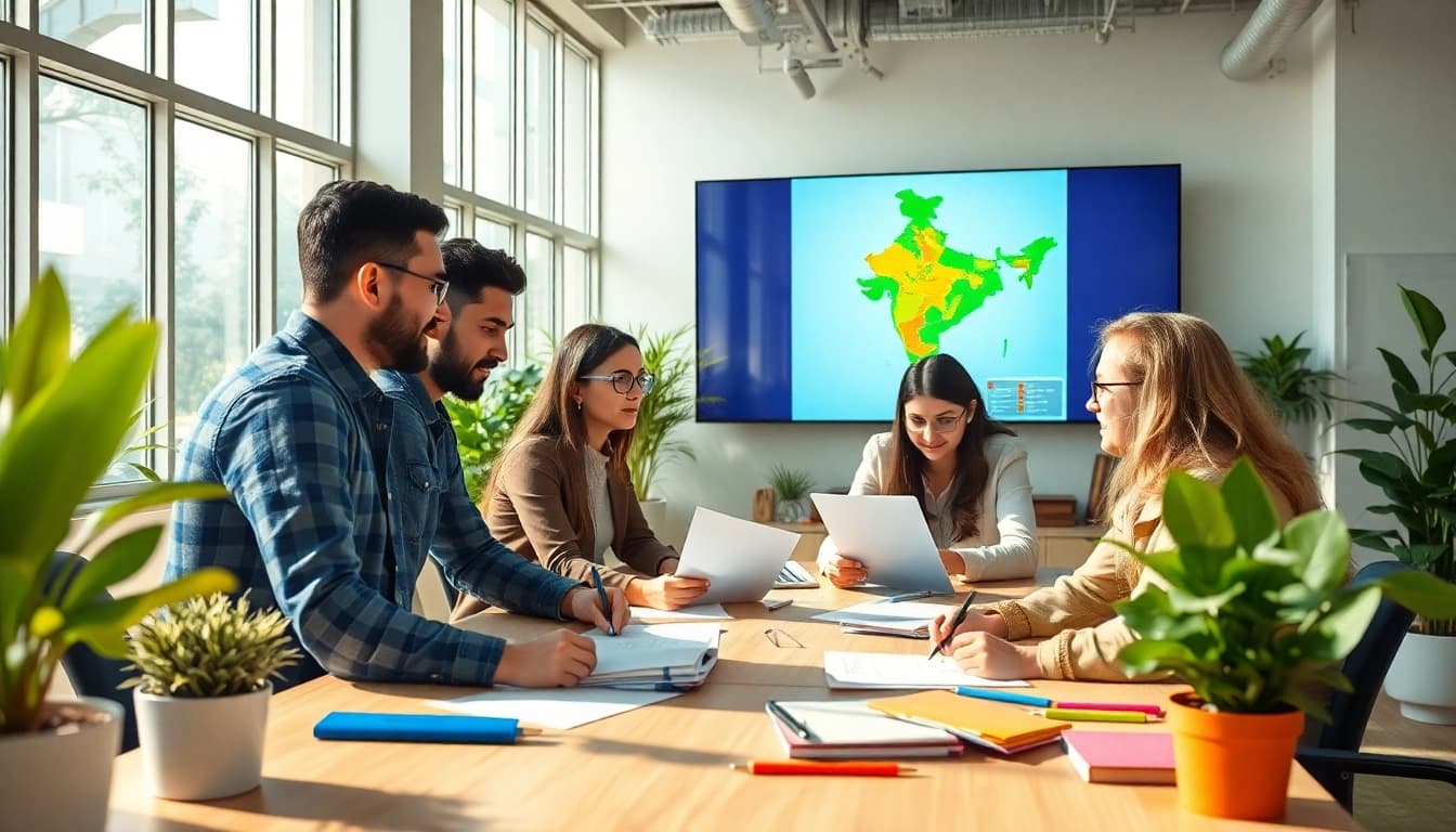 Crafting a strategic Press release India in a collaborative office environment.