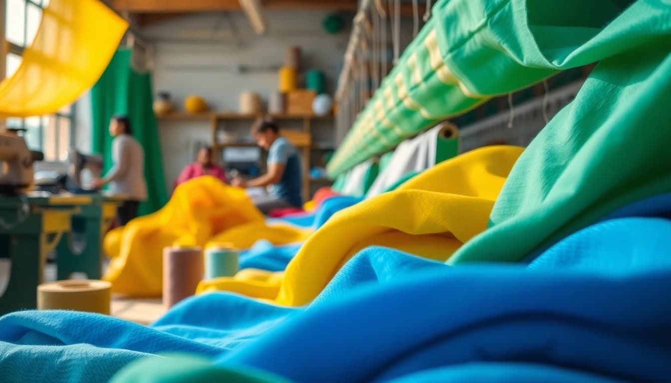 Creëren met goedkope katoen stoffen in een levendige werkplaats voor textiel.
