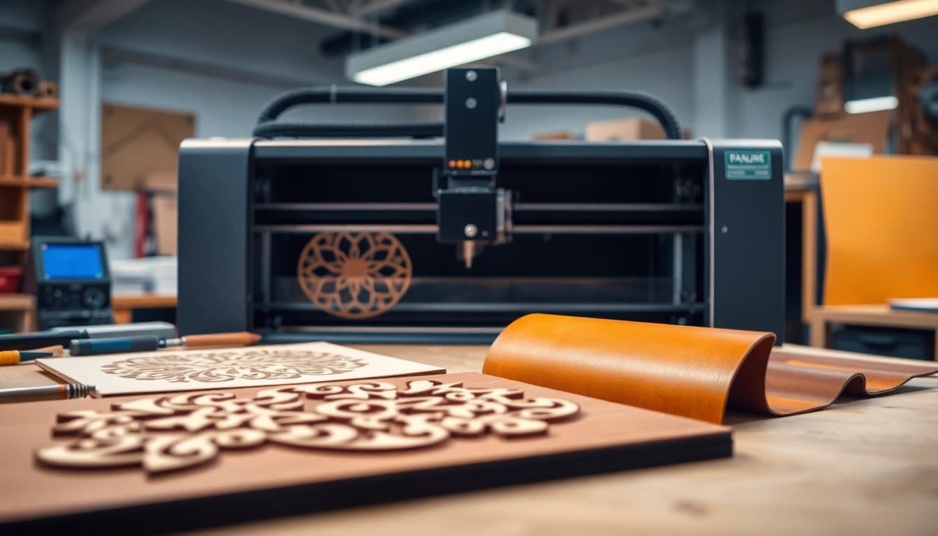 Explore unique laser cutting designs displayed in a creative workshop environment.