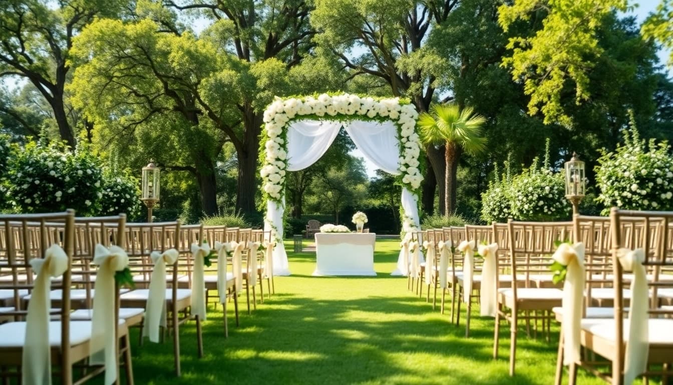 Stunning outdoor view of Jacksonville Wedding Venue with floral decorations for a romantic ceremony.
