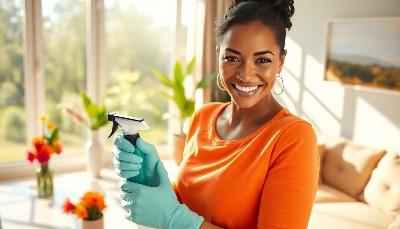 Top-notch cleaning services calgary showcased in a spotless living room with an eco-friendly cleaner.