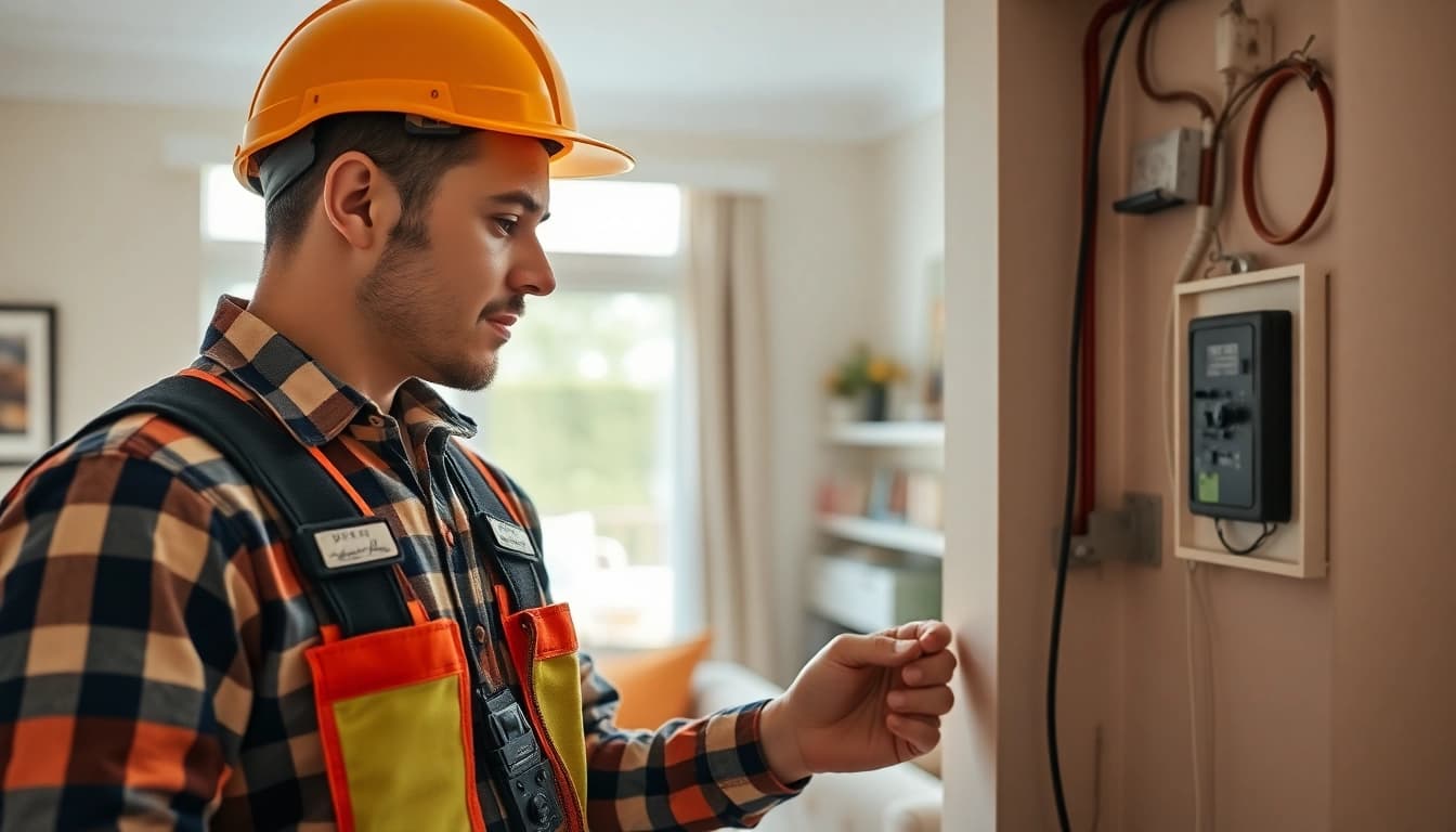 Electrician West Vancouver servicing a residential electrical panel, ensuring safety and efficiency.