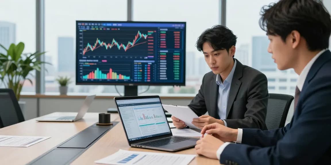 Analyzing financial crime intelligence data in a modern office setting.