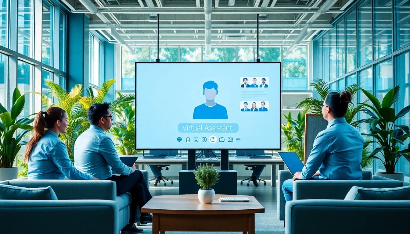 Interact with an innovative enterprise ai assistant in a modern office setting.