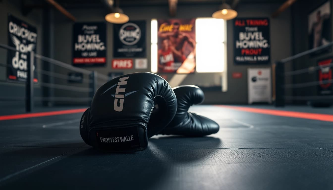 MMA gloves displayed in a professional training environment showcasing their high quality and design.
