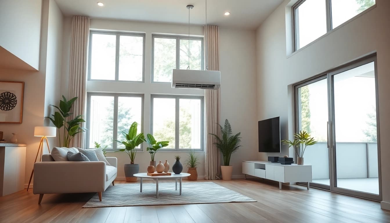 Install a mini split ac in a contemporary room with stylish features and natural light