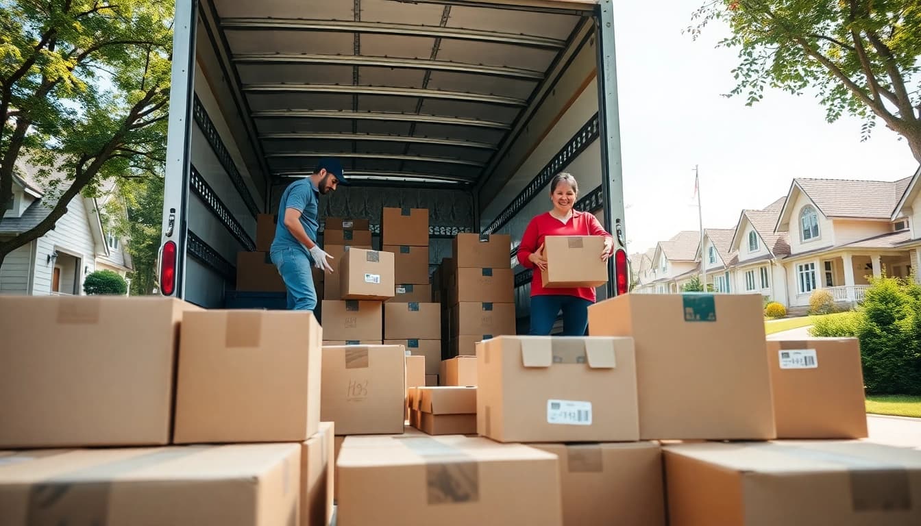 Efficient provincial moving & storage service with a dedicated team loading boxes thoughtfully.