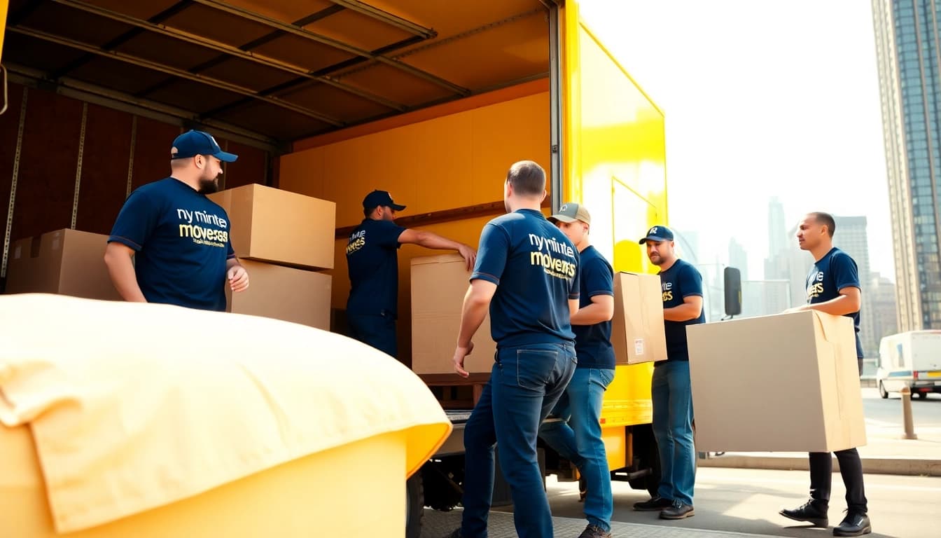 ny minute movers team loading a bright truck with furniture on a sunny day for a seamless move.