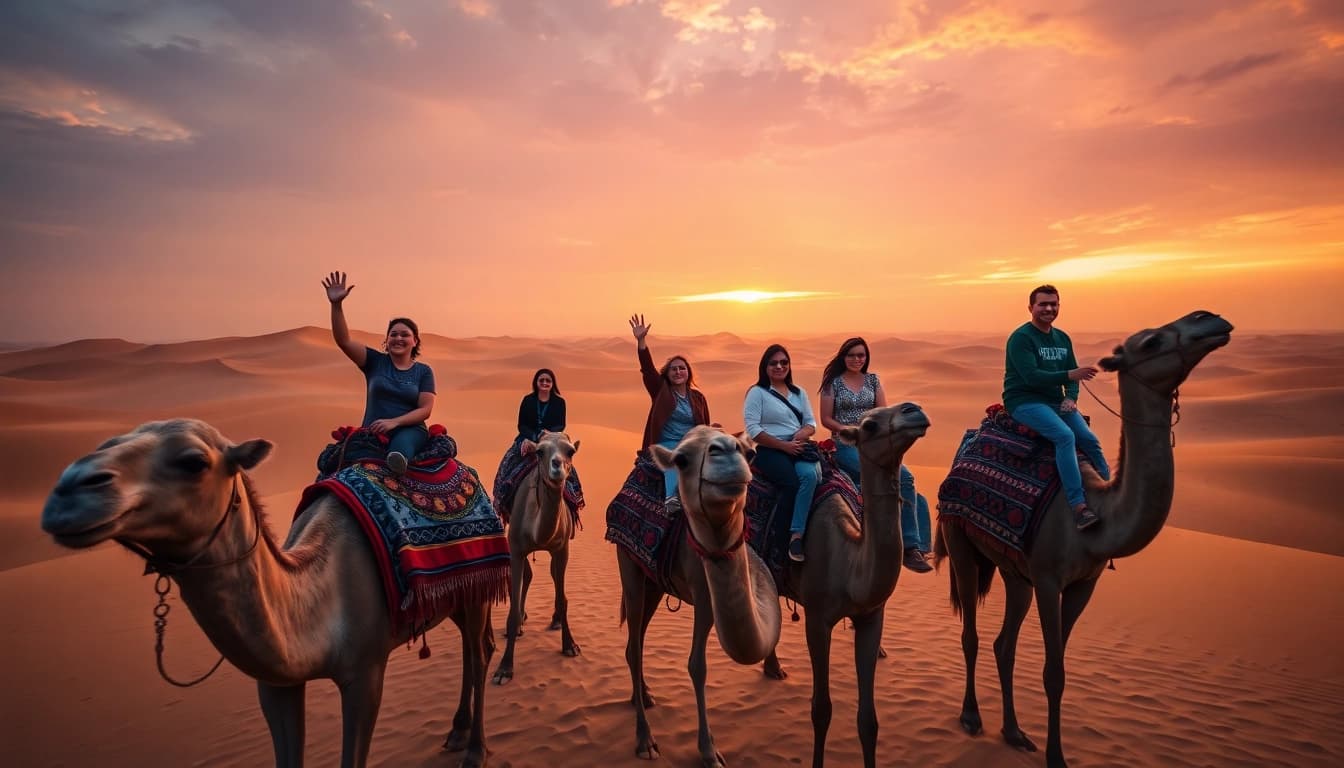 Experience the thrill of evening desert safari dubai with vibrant camels and stunning dunes.