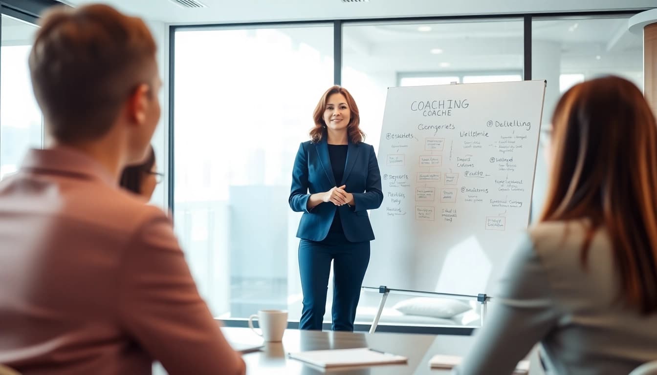 Dynamic session with women's executive coach guiding professionals toward success.