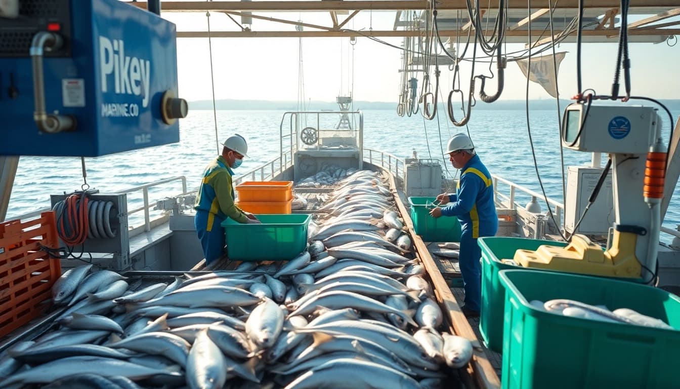 Efficient management of wild catch fish handling systems showcased on a vibrant fishing dock.