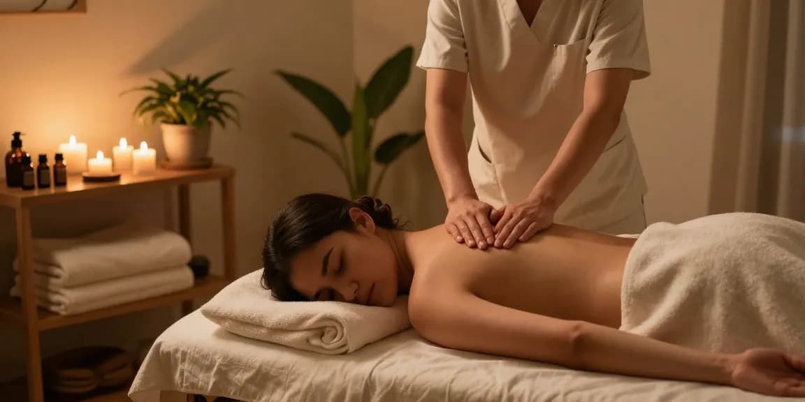 마사지 치료를 받는 고객과 테라피스트의 편안한 스파 환경
