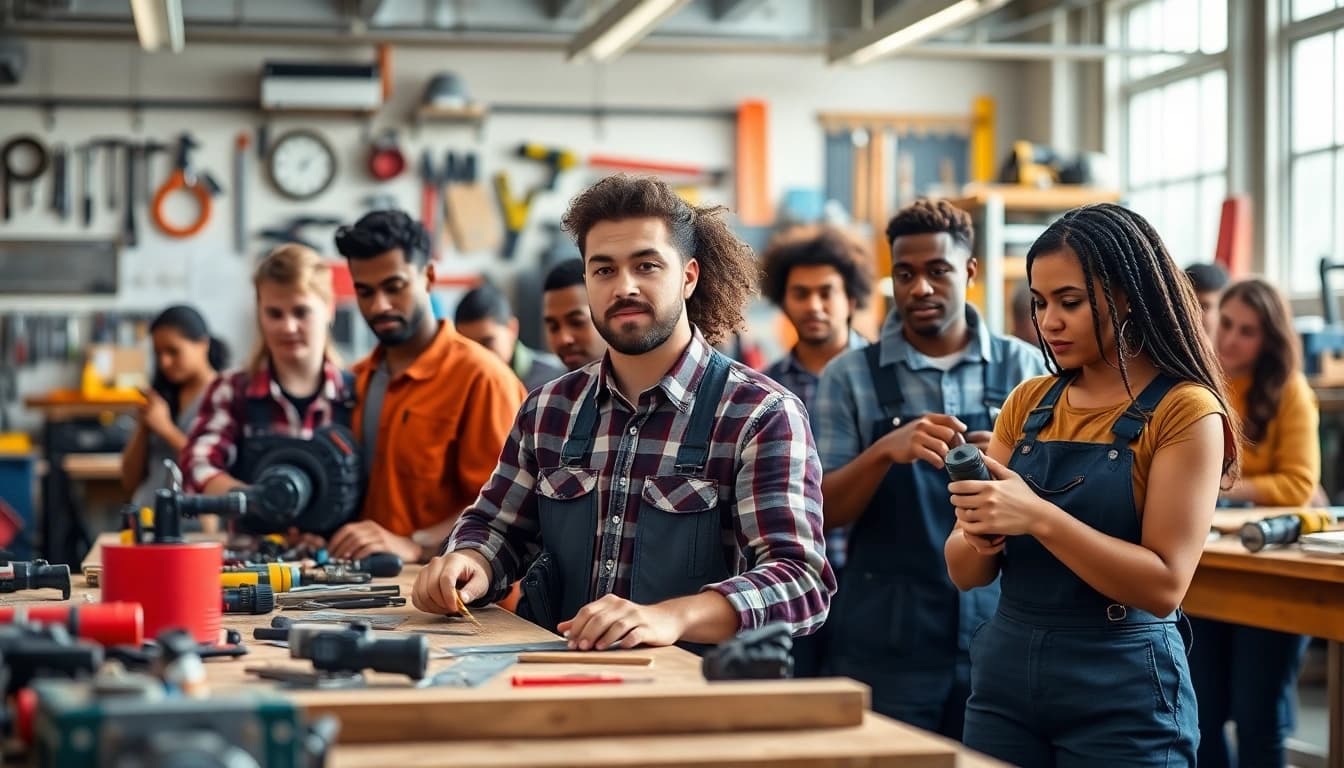 Trade School Tennessee students engaging in hands-on training in a modern workshop environment.