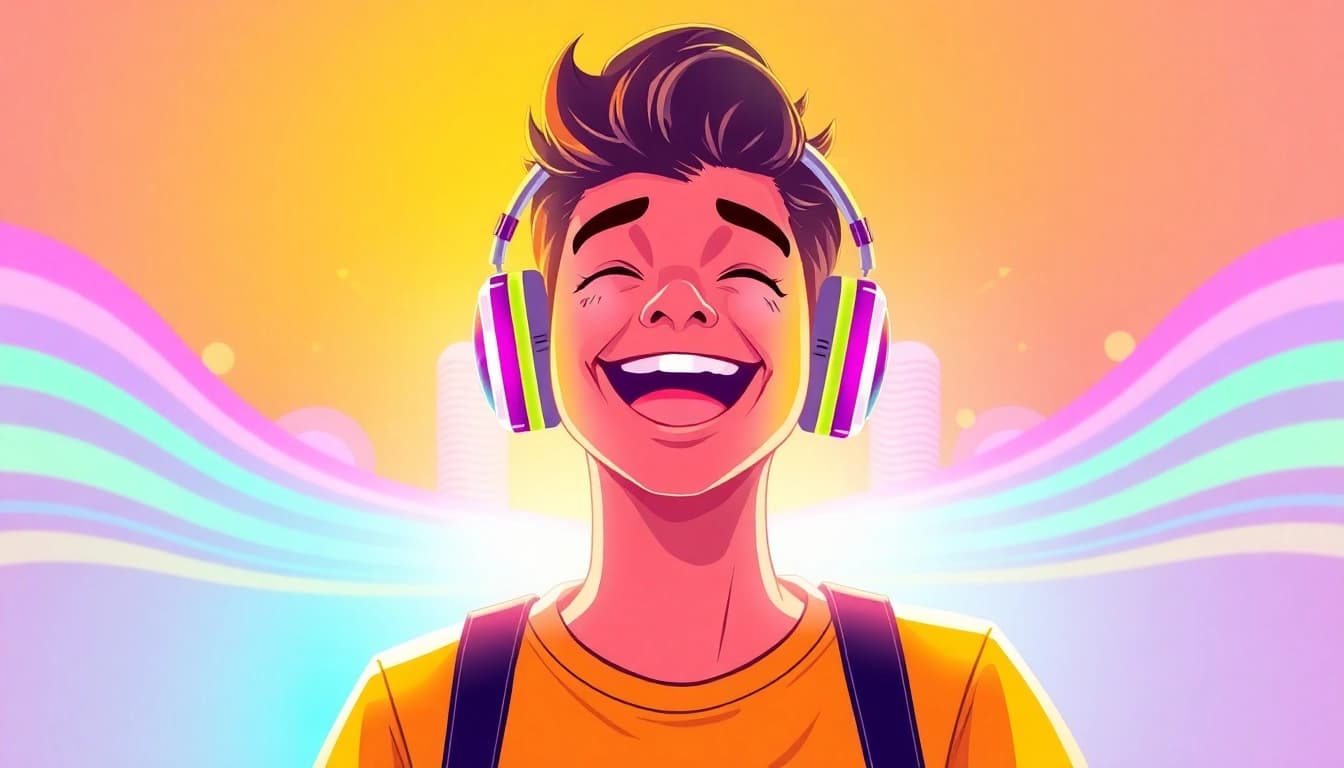 Enjoy seamless MP3 download and experience music with vibrant soundwave patterns in the background.