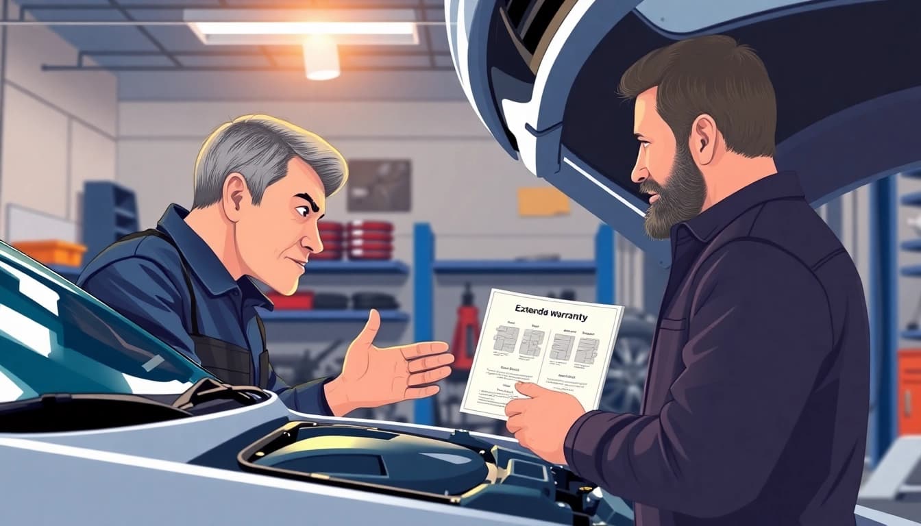 Discover the benefits of an extended warranty company through a professional mechanic discussing warranty plans.