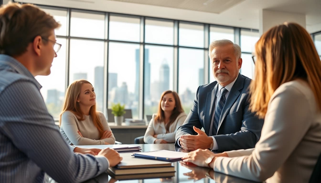 Trustworthy Houston Personal Injury Attorney providing legal advice to clients in a welcoming office.