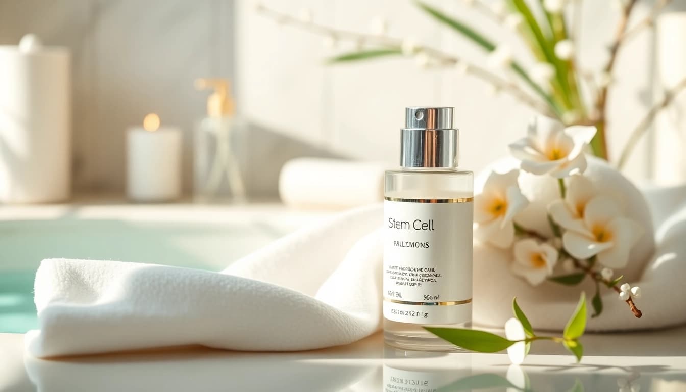 Reveal the benefits of stem cell skincare through elegant product presentation.