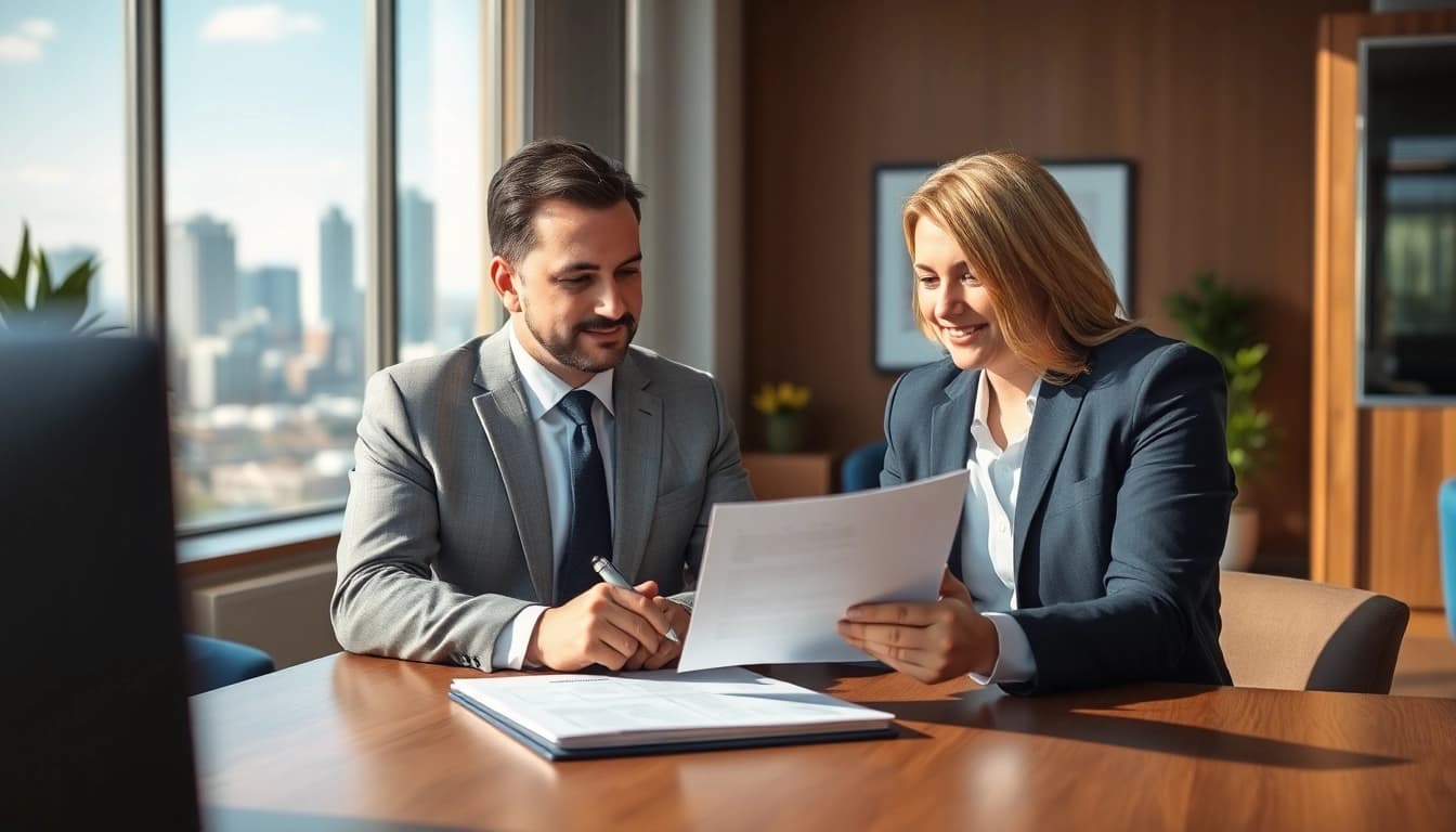 Engaging Modesto Accident Lawyer assisting a client in a modern office setting.