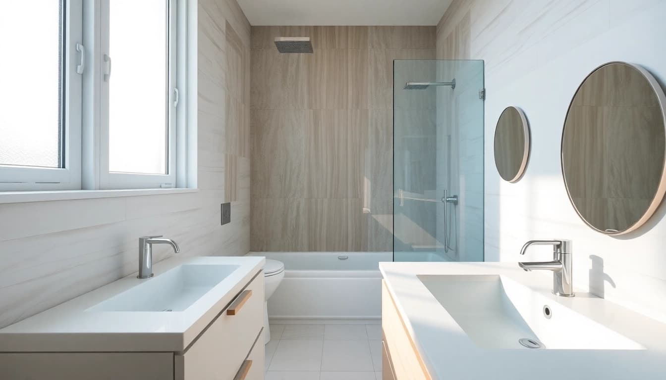 Transforming bathroom renovations with modern fixtures and soothing light in a sleek design.