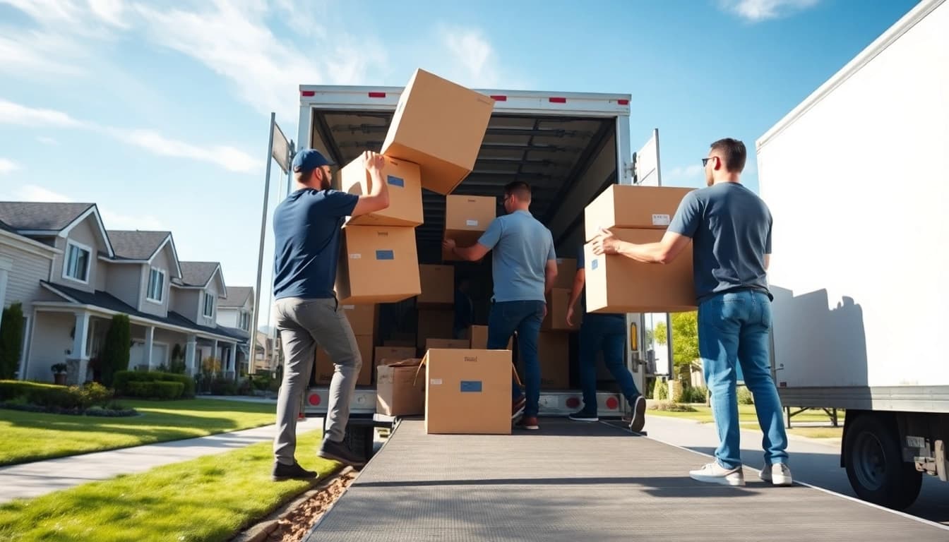 Movers Vancouver team helping with a residential relocation, lifting furniture into a moving truck.