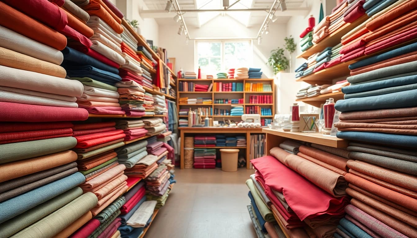 Bekijk de stoffenwinkel met kleurrijke stoffen en creatief assortiment.