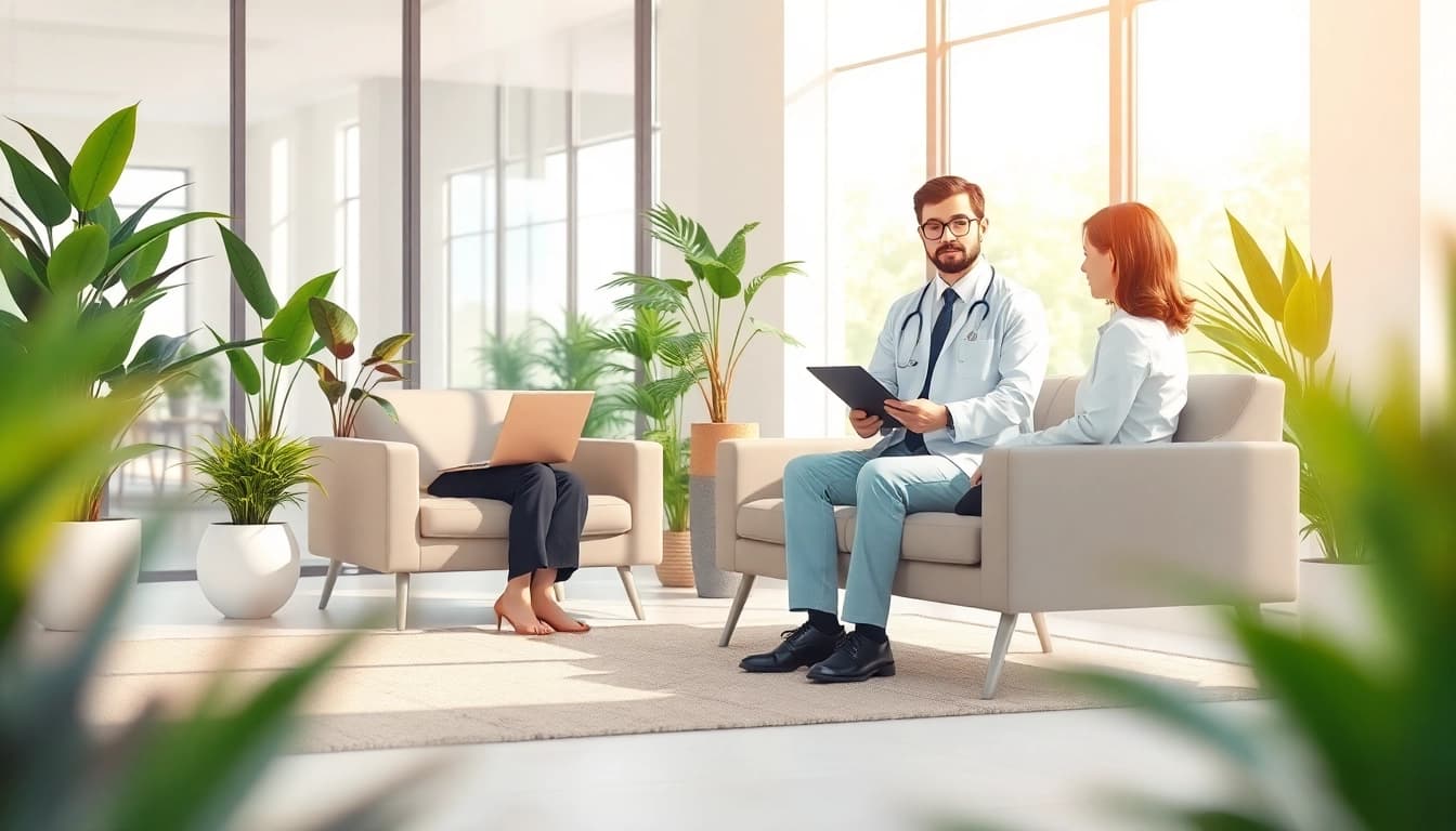 CHMC psychiatry clinic India features a psychiatrist consulting a patient in a serene office.
