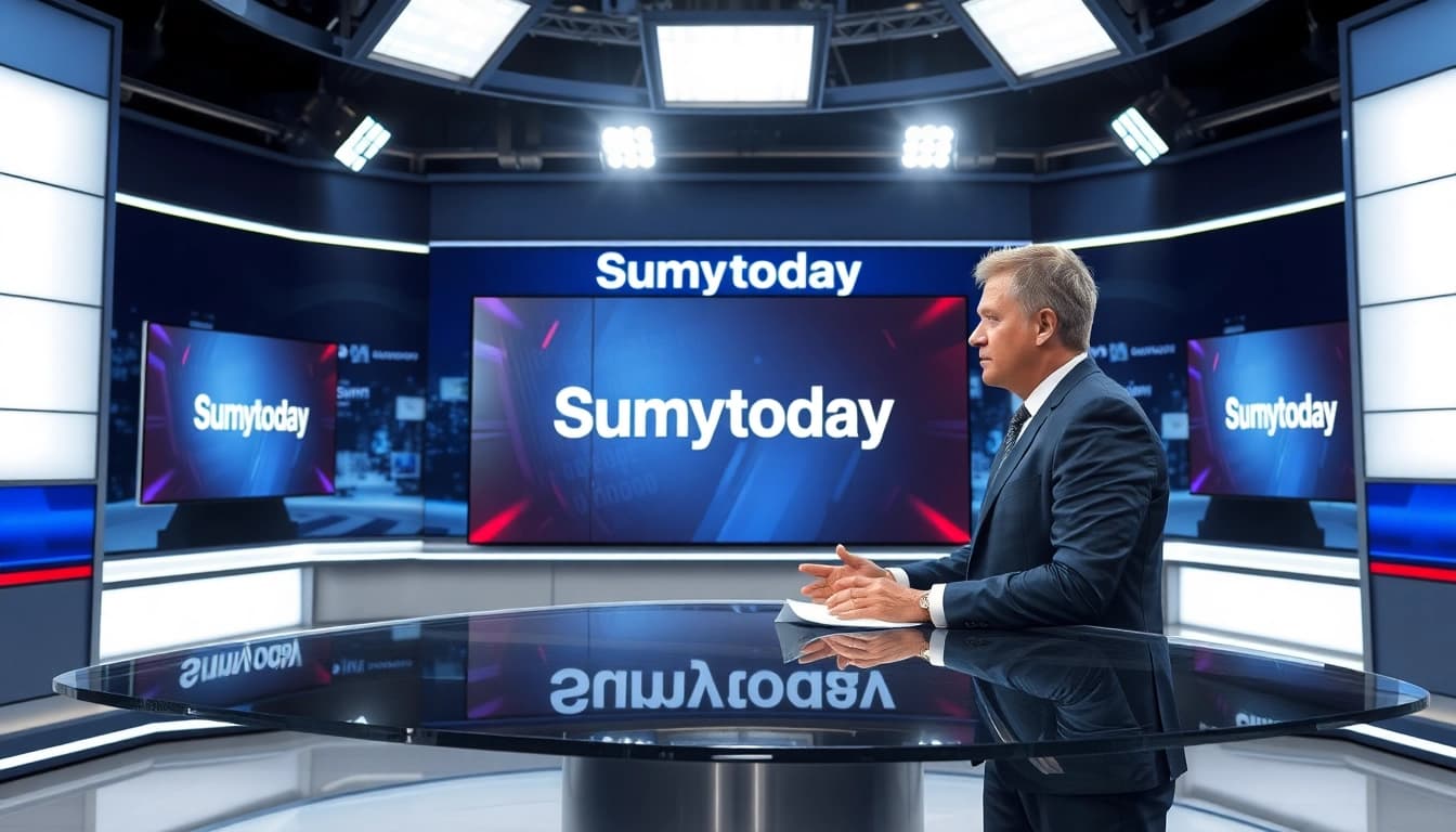 Оновлення новин Сум на https://sumytoday.in.ua з ведучим у сучасній студії новин.