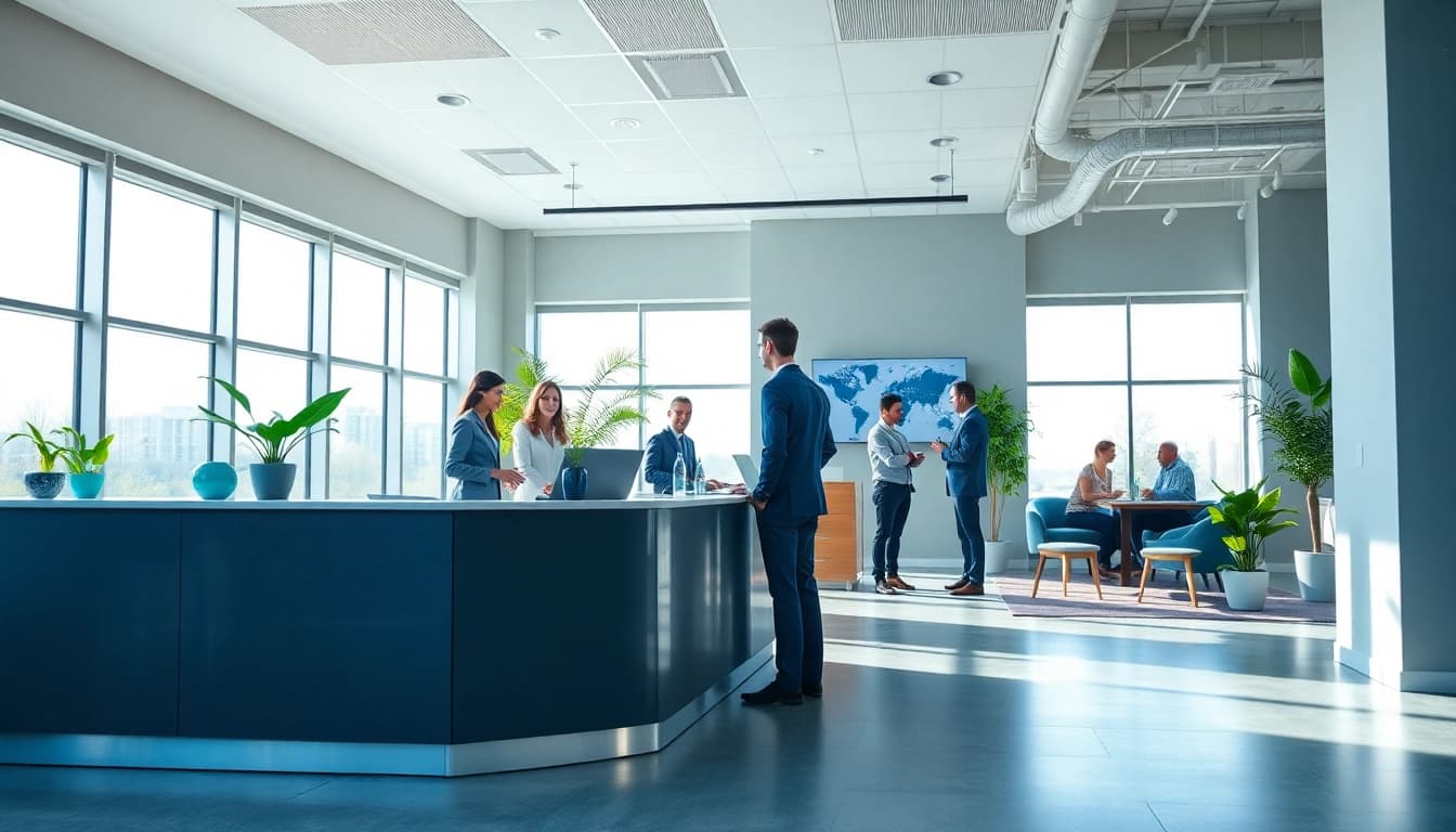 Showcasing extended warranty company professionalism in a modern office setup.
