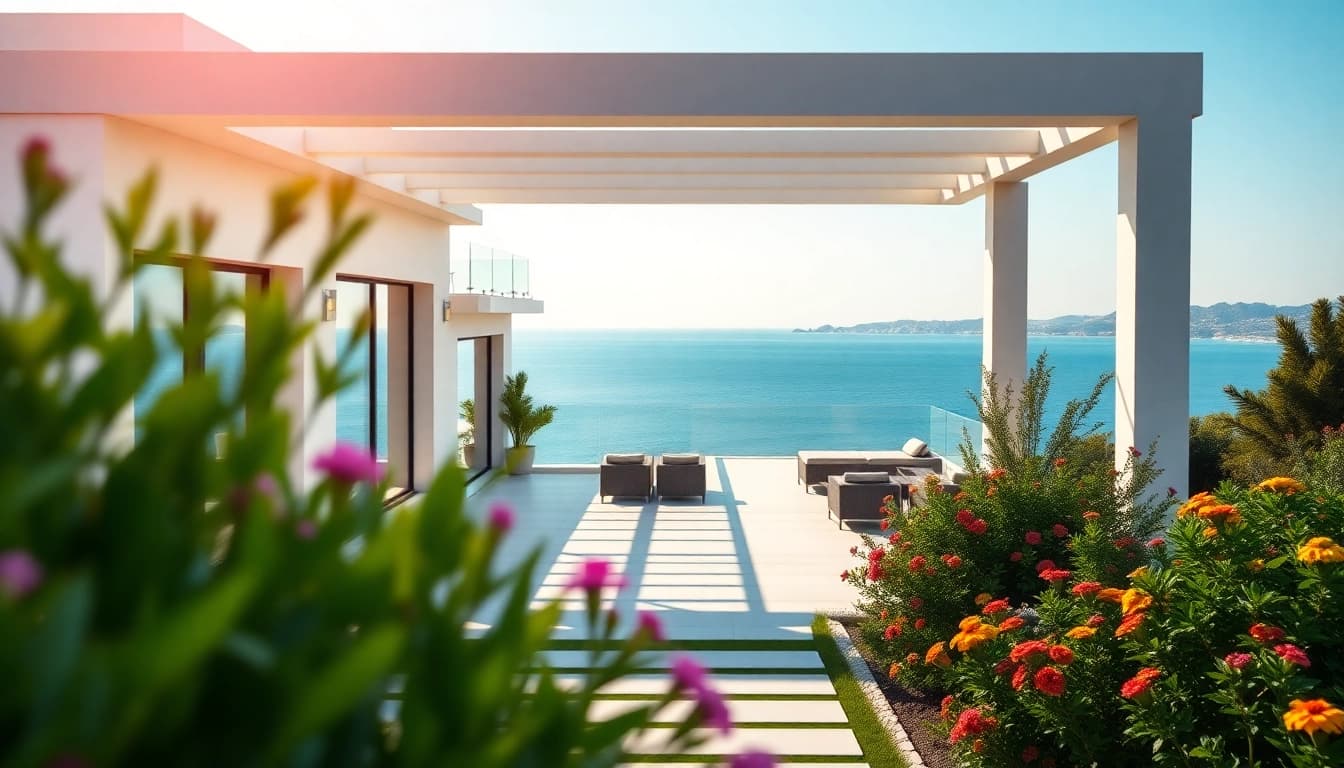 View of a luxury villa representing property for sale in alanya turkey overlooking the Mediterranean Sea.