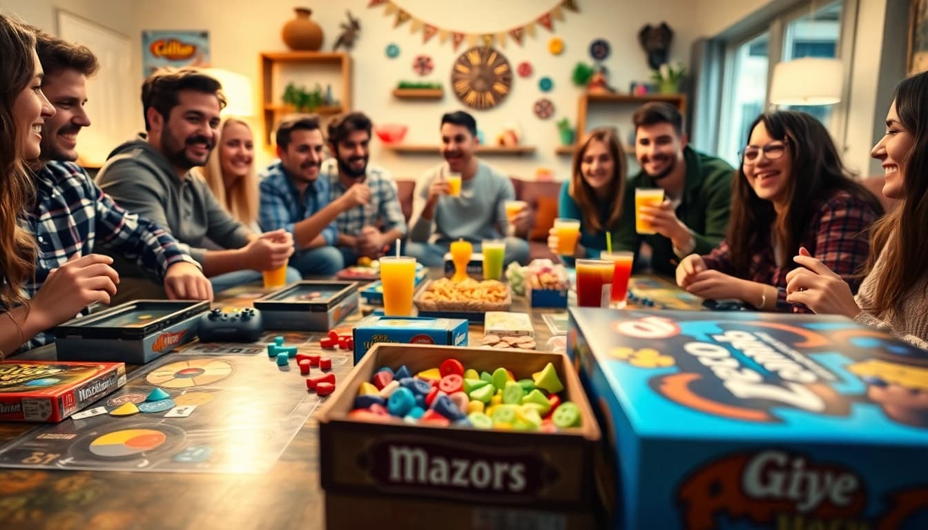 Engaged friends playing fun games to play with friends, showcasing laughter and enjoyment.