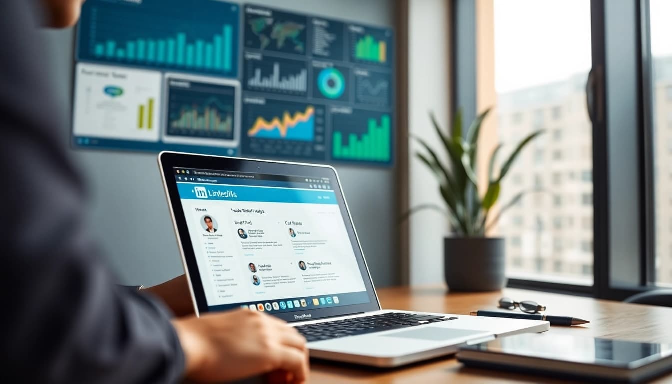 Engaging in linkedin search data extraction with data insights displayed on screen.