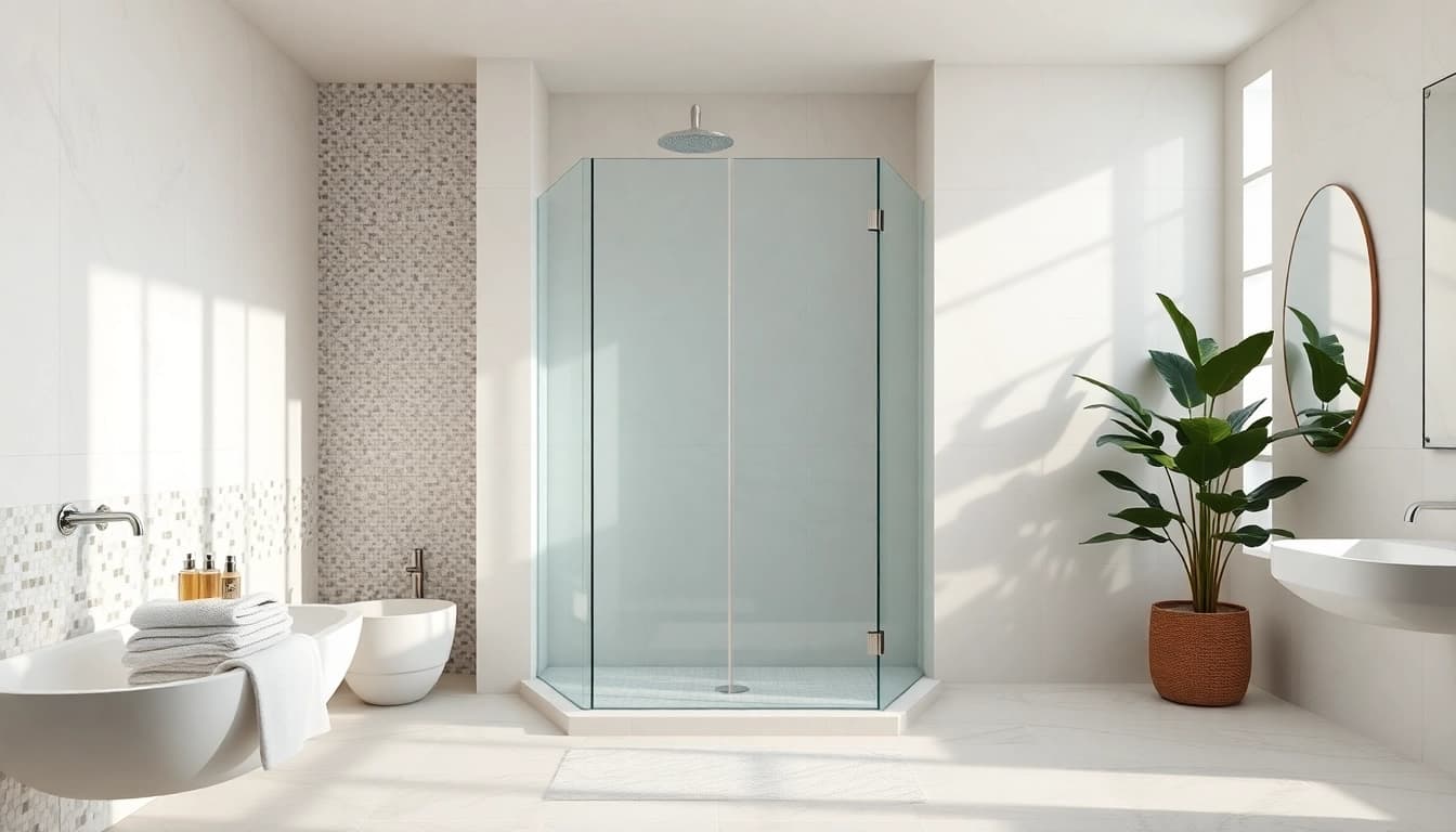 Experience elegant showers in a modern bathroom setting, featuring sleek design, natural light, and serene decor.