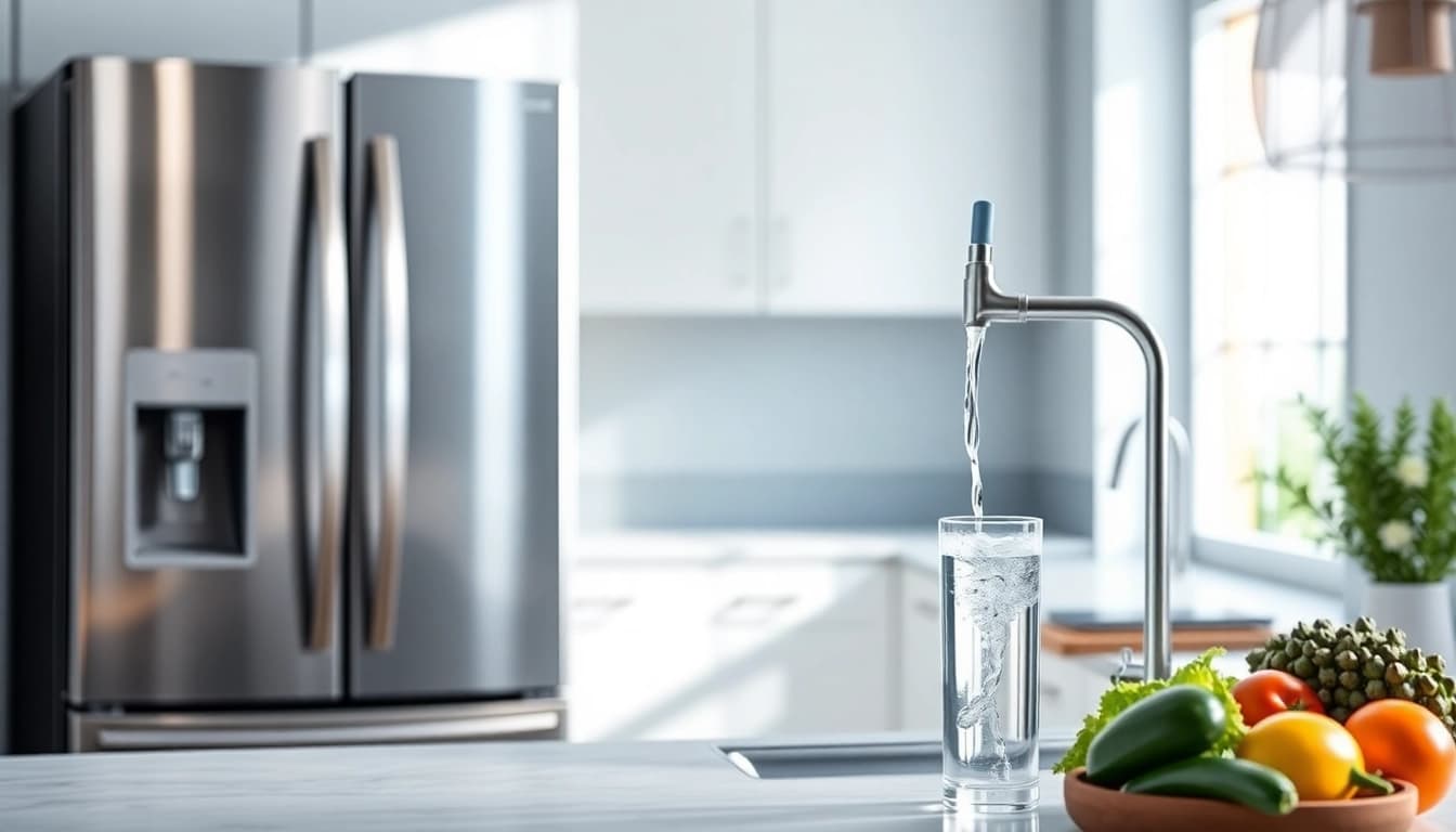 Waterdrop 4396841 Replacement for Everydrop® Filter 3 showcased in a bright kitchen with fresh produce.