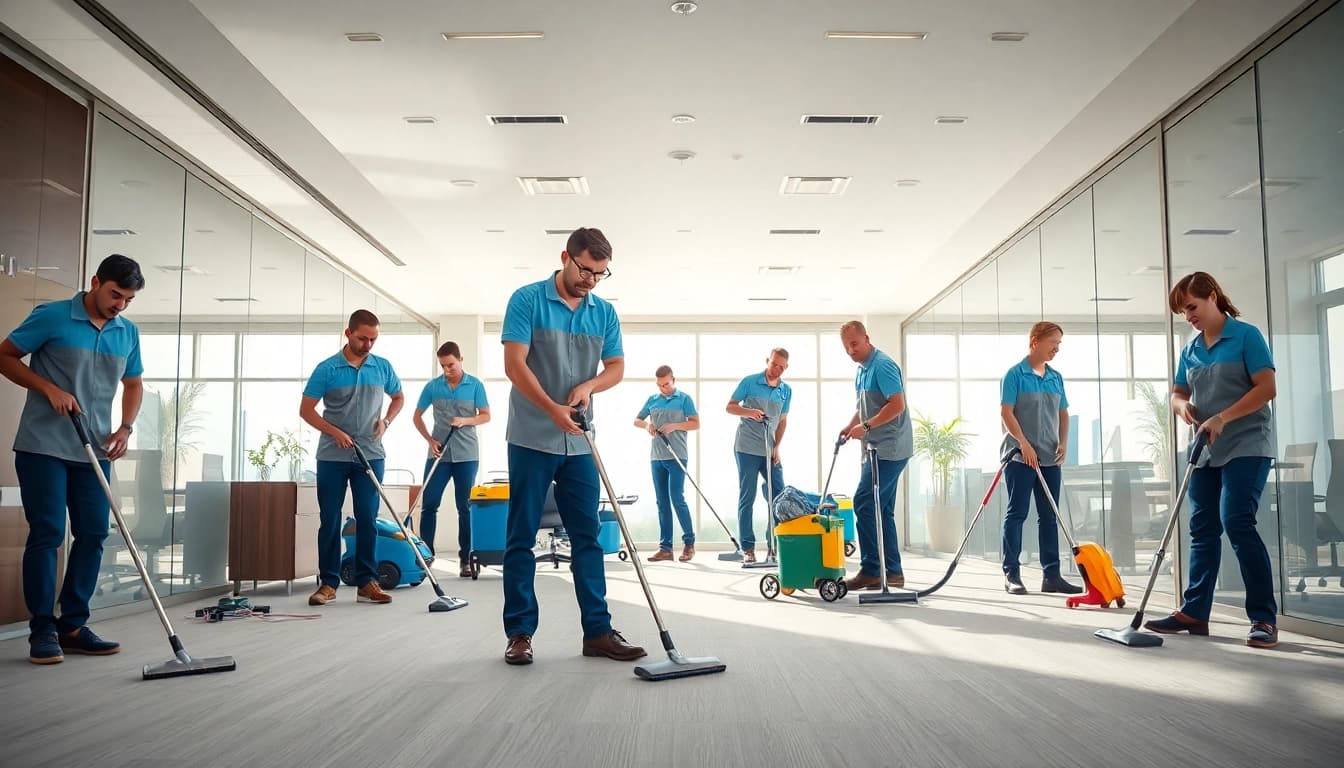 Reinigungsteam bei https://nm-gebäudeservice.de sorgt für Sauberkeit am Arbeitsplatz.