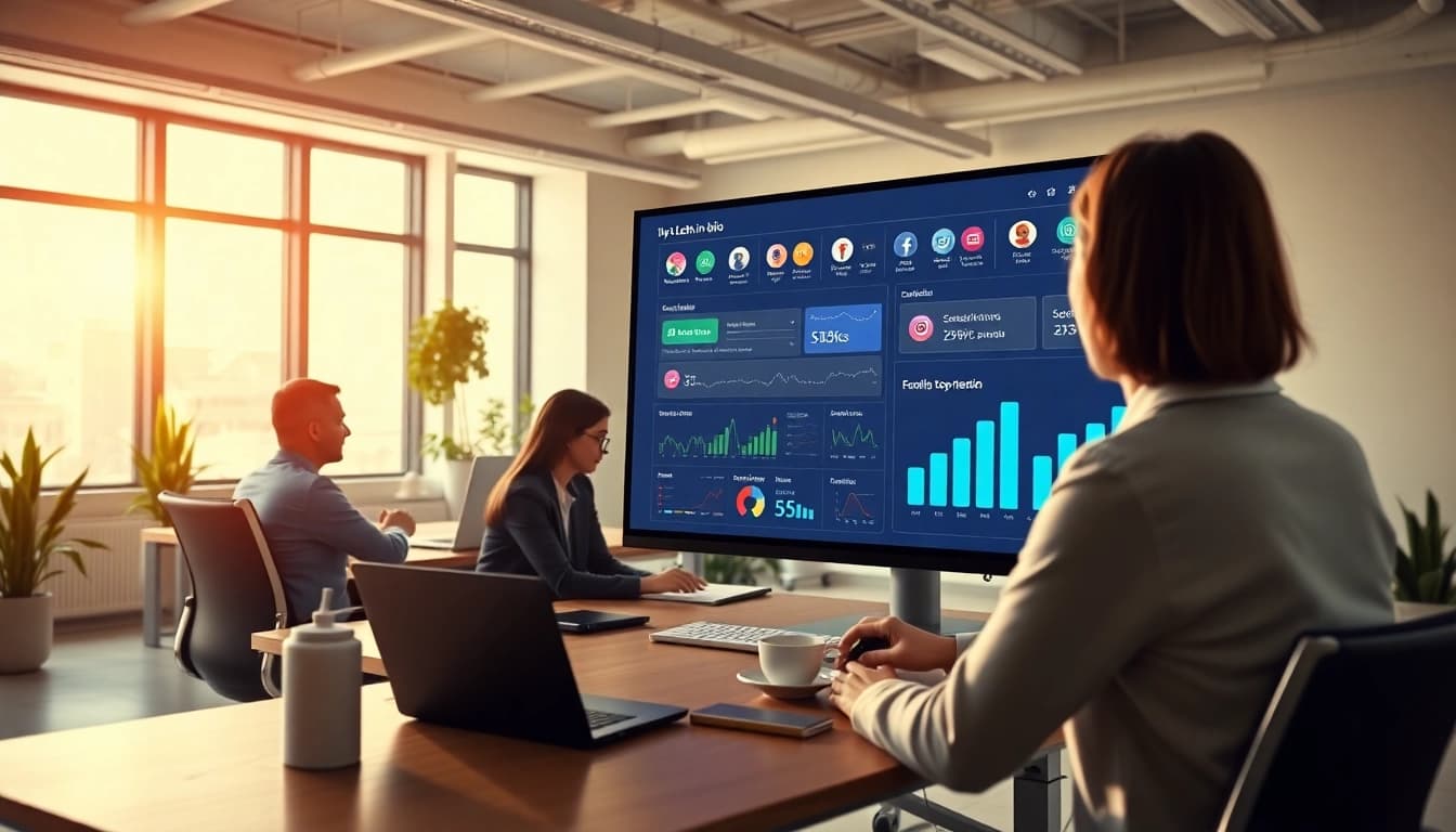 Discover how to utilize Link in bio effectively with a dynamic digital marketing interface.