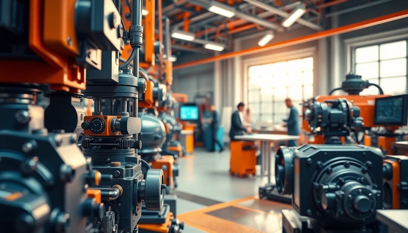 Technische Animation von hochwertigen Maschinen in einem modernen Arbeitsumfeld visualisieren.