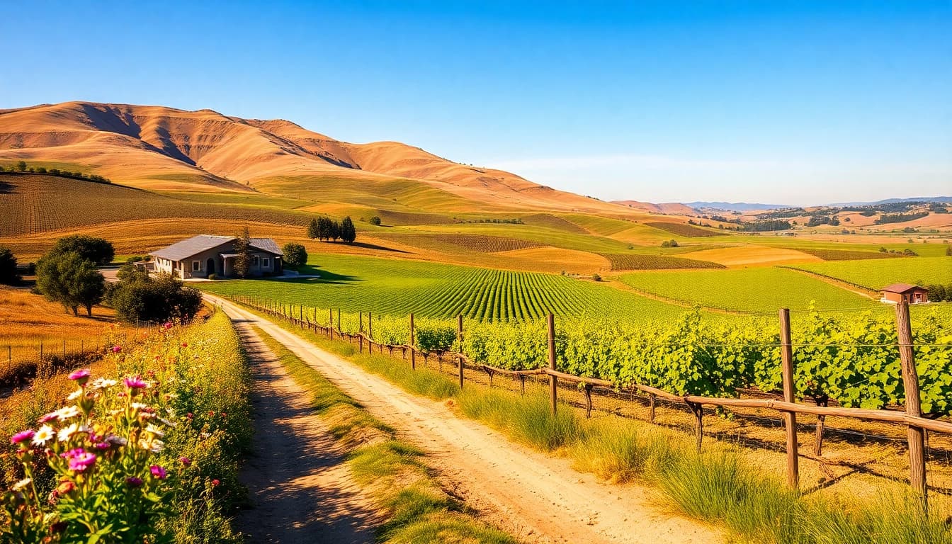 Experience the serene beauty of Clarksburg California's vibrant vineyards and picturesque landscapes.