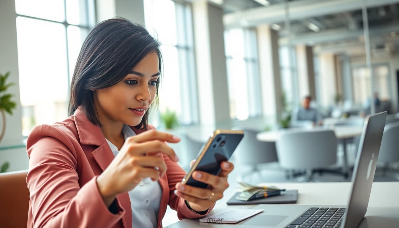 Receive fast phone cash for smartphones in a bright office setting highlighting efficiency.