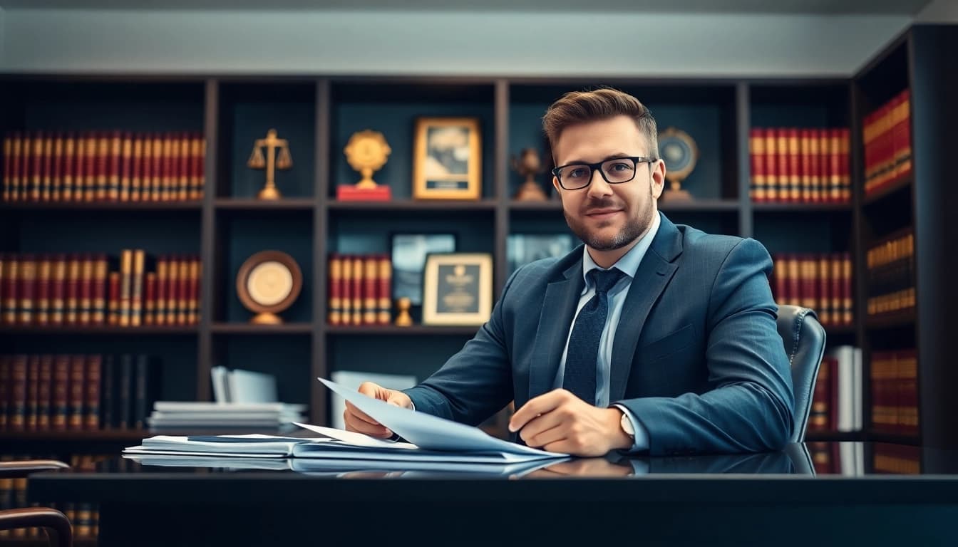 Sarasota personal injury lawyer confidently represents clients in a modern law office setting.