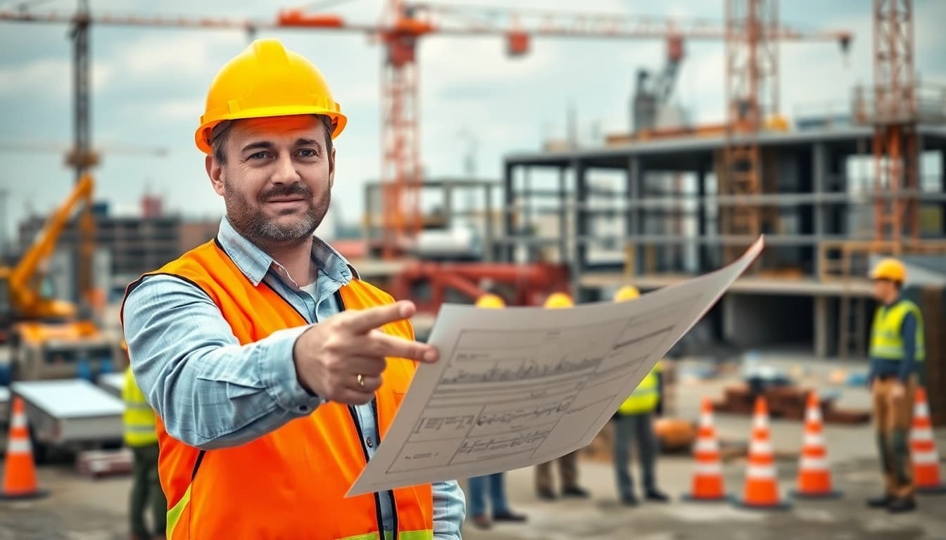 New Jersey Construction Manager supervising a construction site with workers and equipment.