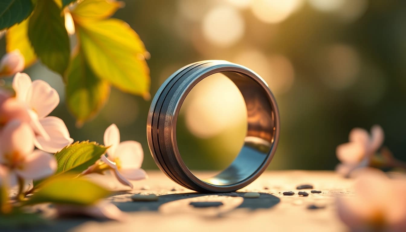 Showcasing Gunmetal Wedding Bands for Men, this textured ring exemplifies modern elegance.