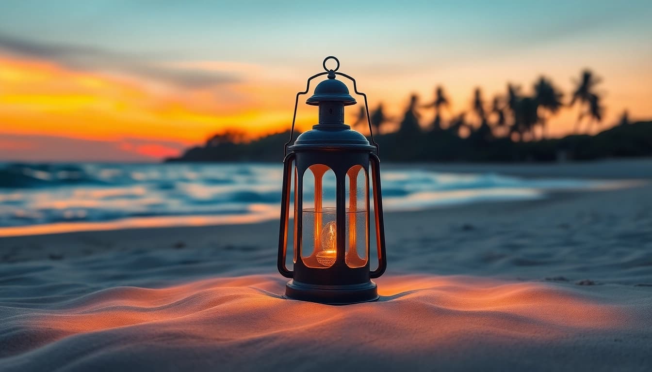 Enhance your space with a beautifully designed island light illuminating a tranquil beach atmosphere.