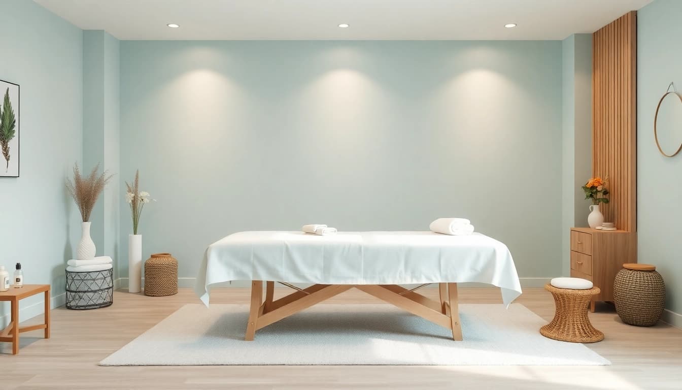 Experience tranquility with a griesbach massage in a serene therapy room.