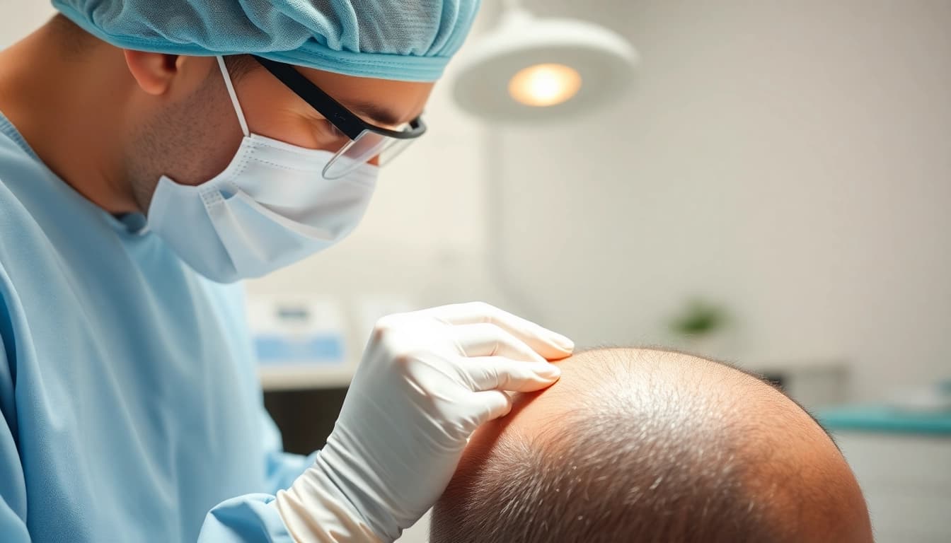 Hair transplant turkey procedure highlighting skilled surgeon's precision in a serene clinic.