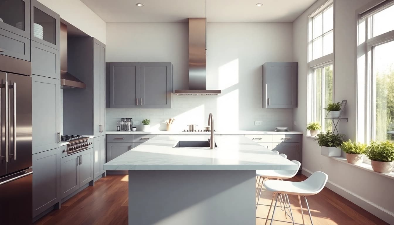 Modern kitchen showcasing home renovation with elegant design and inviting atmosphere.