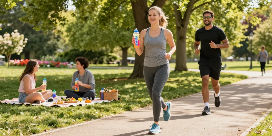 Refreshing flavoured water bottle with Scent Pods in vibrant outdoor park.