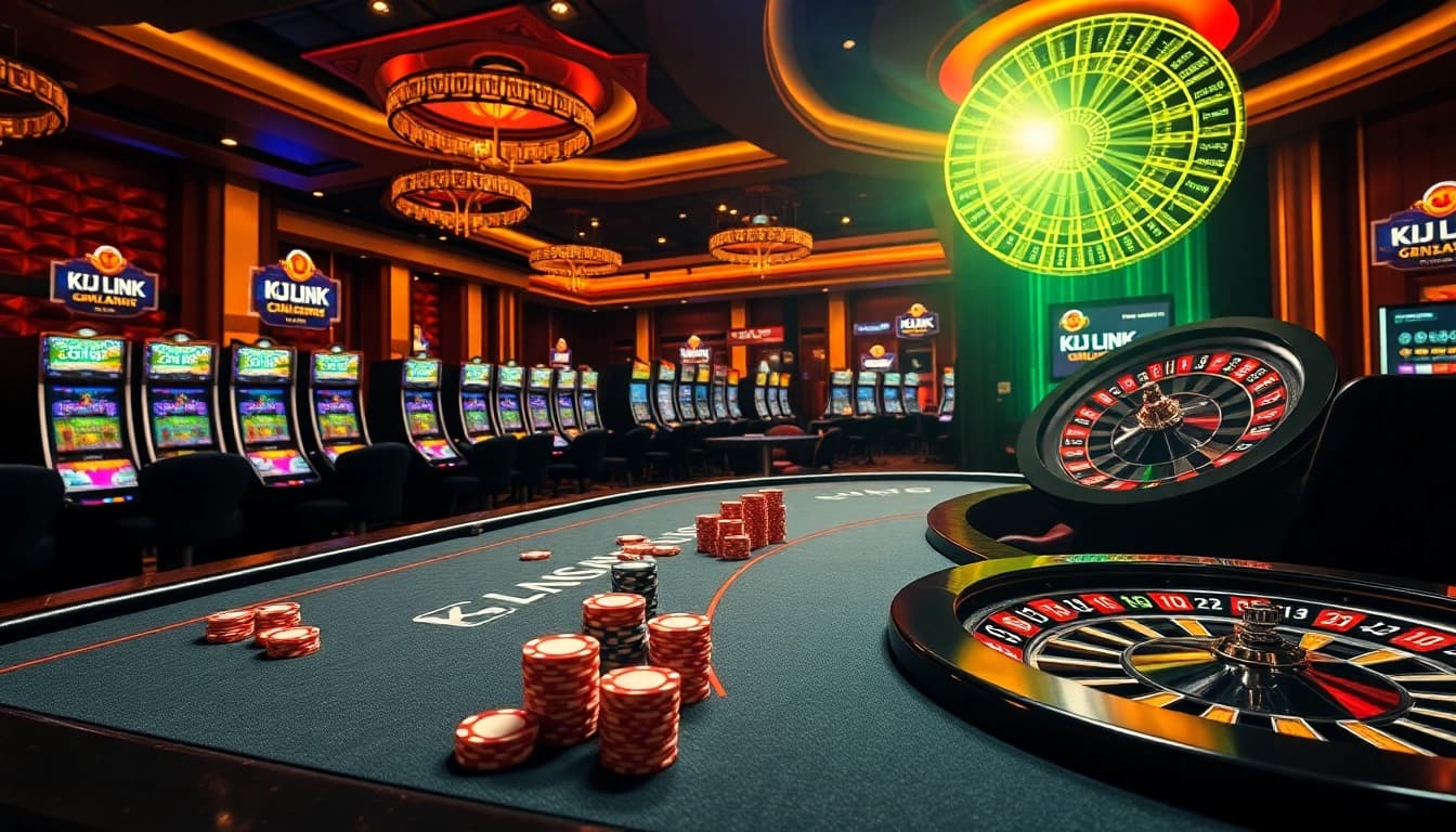Engage in thrilling casino games at KJC LINK, featuring vibrant slot machines and poker action.