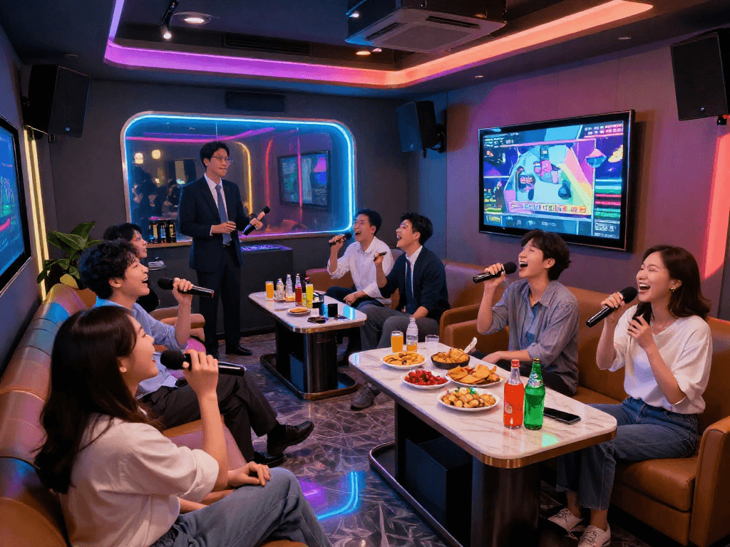 강남 도파민에서 친구들과 함께 즐기는 최신 노래방 분위기
