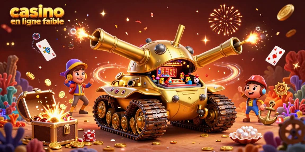 Jouez dans un casino en ligne fiable avec l'illustration d'un tank à scarabée doré révélant un mini casino.